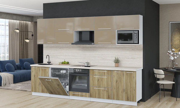 Изображение товара Кухонный гарнитур Interline Пластик 3.0-ПМ2  (дуб эпоксид/капучино глянец/травертин серый)