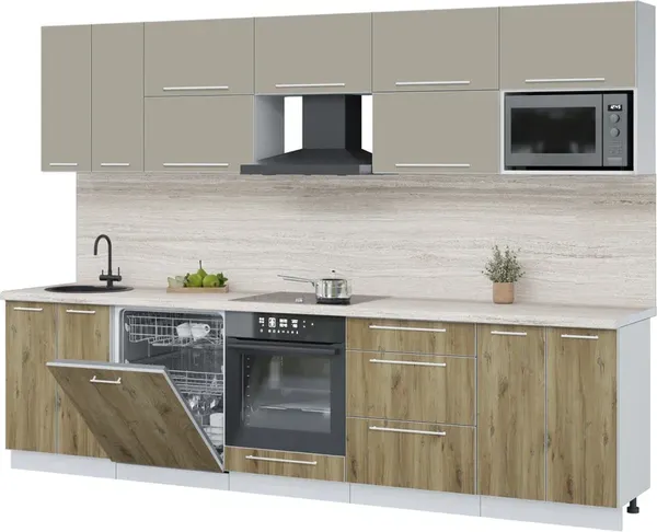 Изображение товара Кухонный гарнитур Interline Пластик 3.0-ПМ2 (дуб эпоксид/латте/травертин серый)