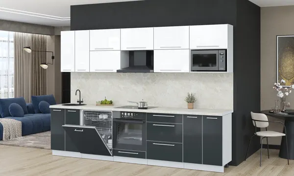 Изображение товара Кухонный гарнитур Interline Пластик 3.0-ПМ2 (антрацит глянец/белый глянец/опал светлый)