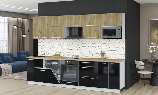 Изображение товара Кухонный гарнитур Interline Пластик 3.0-ПМ2  (черный глянец/дуб эпоксид/дуб бунратти)