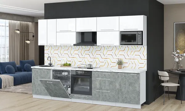 Изображение товара Кухонный гарнитур Interline Пластик 3.0-ПМ2 (мрамор/белый глянец/белый гранит)