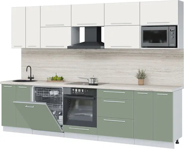 Изображение товара Кухонный гарнитур Interline Пластик 3.0-ПМ2  (полынь/зефирный/травертин серый)