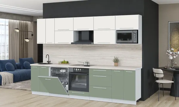 Изображение товара Кухонный гарнитур Interline Пластик 3.0-ПМ2  (полынь/зефирный/травертин серый)