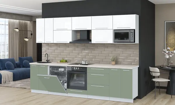 Изображение товара Кухонный гарнитур Interline Пластик 3.0-ПМ2  (полынь/белый глянец/травертин серый)