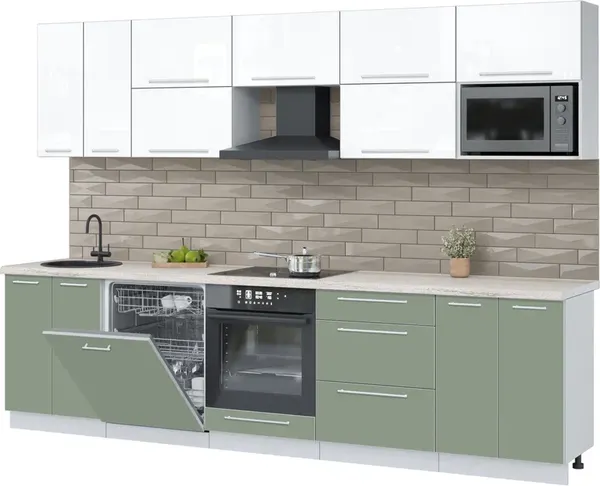 Изображение товара Кухонный гарнитур Interline Пластик 3.0-ПМ2  (полынь/белый глянец/травертин серый)