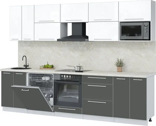 Изображение товара Кухонный гарнитур Interline Пластик 3.0-ПМ2 (шторм/белый глянец/опал светлый)