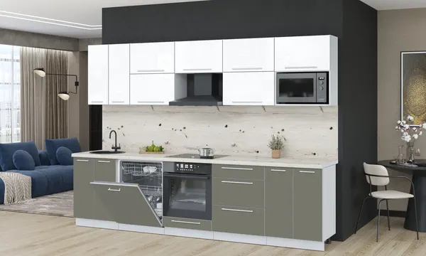 Изображение товара Кухонный гарнитур Interline Пластик 3.0-ПМ2  (белый глянец/кварцевый/бискайская сосна)