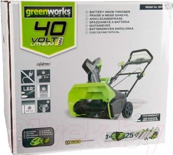 Изображение товара Снегоуборщик аккумуляторный Greenworks GD40SB 40V / 2600607 (с АКБ 4Ач и ЗУ)