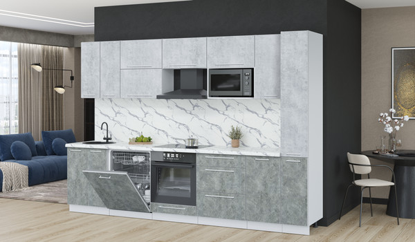 Изображение товара Кухонный гарнитур Interline Пластик 3.1-ПМ2  (мрамор/оксид светлый/белый гранит)