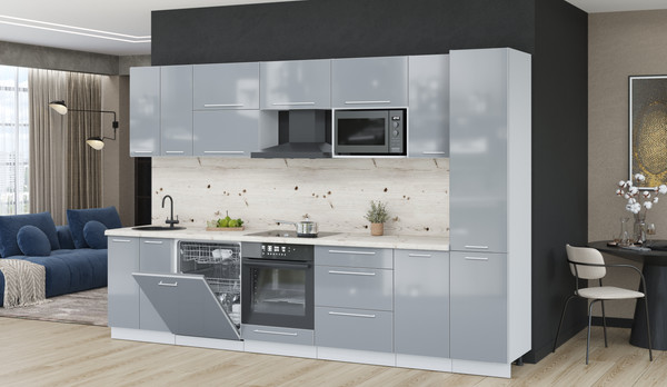 Изображение товара Кухонный гарнитур Interline Пластик 3.2-ПМ2  (туманный глянец/туманный глянец/бискайская сосна)