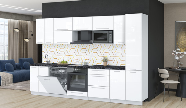 Изображение товара Кухонный гарнитур Interline Пластик 3.2-ПМ2  (белый глянец/белый глянец/кастилло темный)