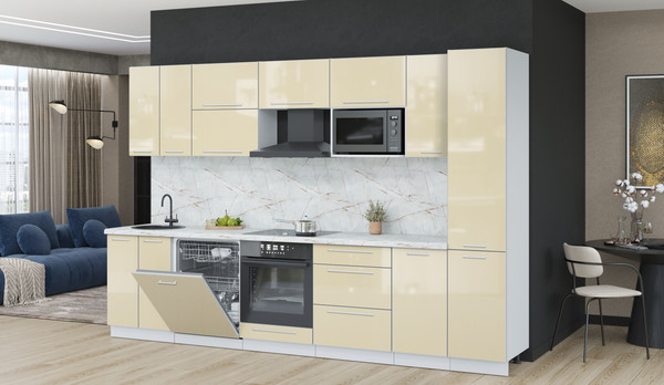 Изображение товара Кухонный гарнитур Interline Пластик 3.2-ПМ2  (ваниль глянец/ваниль глянец/серый каспий)