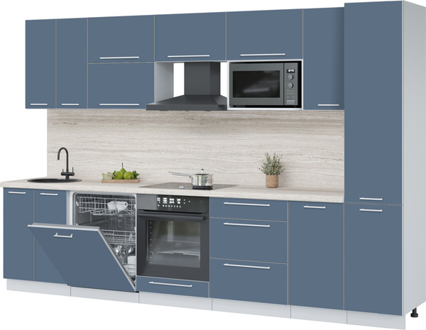 Изображение товара Кухонный гарнитур Interline Пластик 3.2-ПМ2  (арктический/арктический/травертин серый)