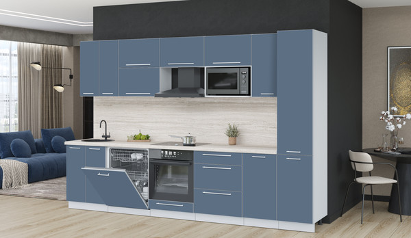 Изображение товара Кухонный гарнитур Interline Пластик 3.2-ПМ2  (арктический/арктический/травертин серый)