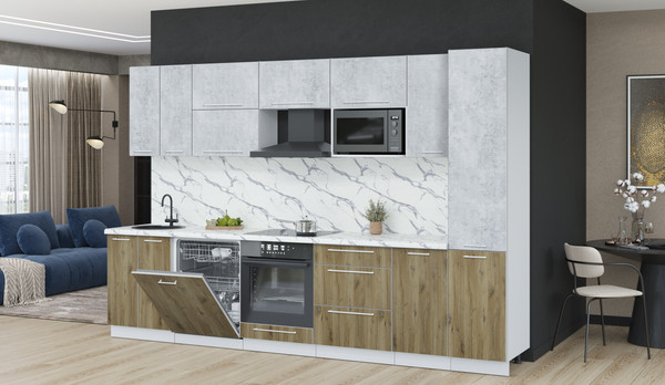 Изображение товара Кухонный гарнитур Interline Пластик 3.2-ПМ2  (дуб эпоксид/оксид светлый/белый гранит)