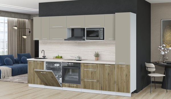 Изображение товара Кухонный гарнитур Interline Пластик 3.2-ПМ2  (дуб эпоксид/латте/травертин серый)