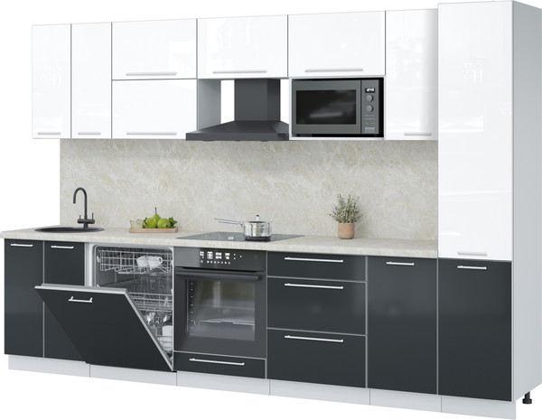 Изображение товара Кухонный гарнитур Interline Пластик 3.2-ПМ2  (антрацит глянец/белый глянец/опал светлый)