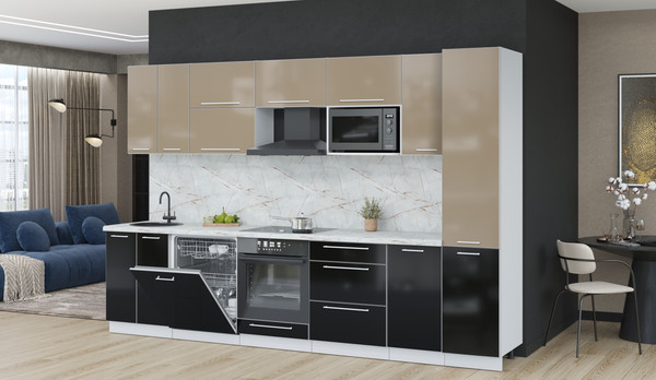 Изображение товара Кухонный гарнитур Interline Пластик 3.2-ПМ2  (черный глянец/капучино глянец/серый каспий)