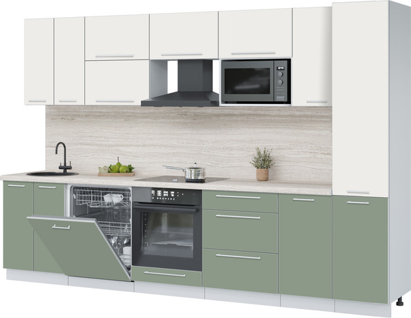 Изображение товара Кухонный гарнитур Interline Пластик 3.2-ПМ2  (полынь/зефирный/травертин серый)