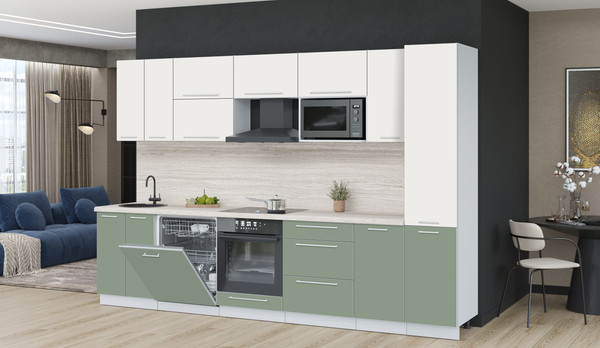 Изображение товара Кухонный гарнитур Interline Пластик 3.2-ПМ2  (полынь/зефирный/травертин серый)