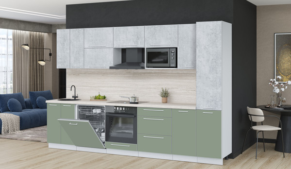 Изображение товара Кухонный гарнитур Interline Пластик 3.2-ПМ2  (полынь/оксид светлый/травертин серый)