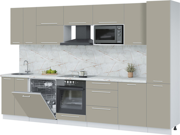 Изображение товара Кухонный гарнитур Interline Пластик 3.3-ПМ2 (латте/латте/серый каспий)