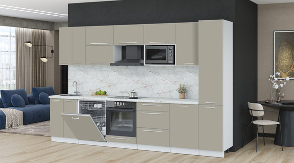 Изображение товара Кухонный гарнитур Interline Пластик 3.3-ПМ2 (латте/латте/серый каспий)