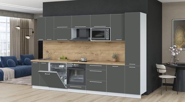 Изображение товара Кухонный гарнитур Interline Пластик 3.3-ПМ2  (шторм/шторм/дуб бунратти)