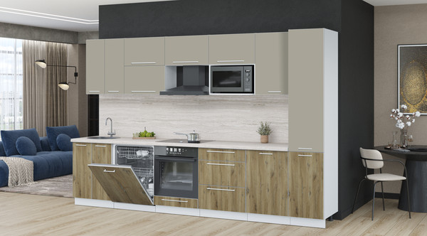 Изображение товара Кухонный гарнитур Interline Пластик 3.3-ПМ2  (дуб эпоксид/латте/травертин серый)