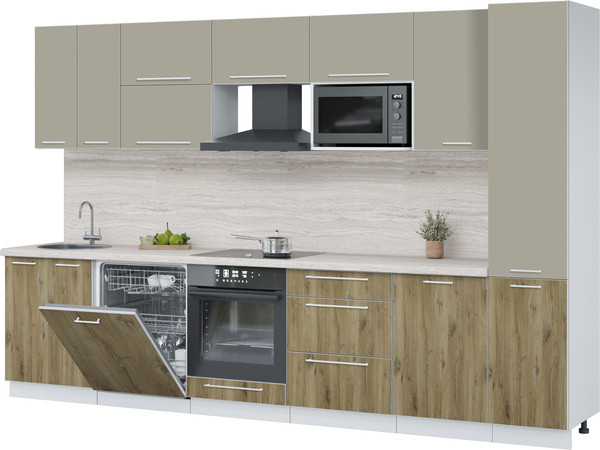 Изображение товара Кухонный гарнитур Interline Пластик 3.3-ПМ2  (дуб эпоксид/латте/травертин серый)