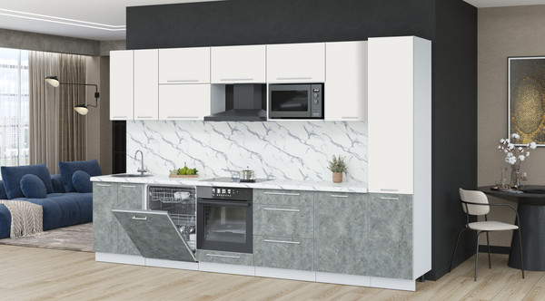 Изображение товара Кухонный гарнитур Interline Пластик 3.3-ПМ2  (мрамор/зефирный/белый гранит)