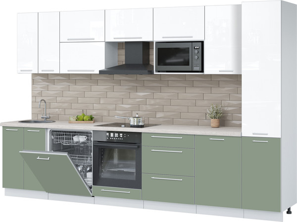 Изображение товара Кухонный гарнитур Interline Пластик 3.3-ПМ2  (полынь/белый глянец/травертин серый)