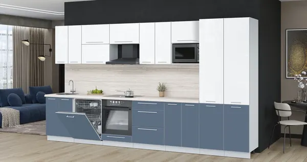 Изображение товара Кухонный гарнитур Interline Пластик 3.8-ПМ2  (арктический/белый глянец/травертин серый)