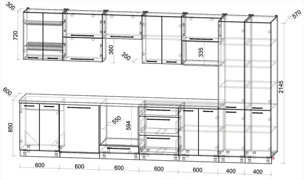 Изображение товара Кухонный гарнитур Interline Пластик 3.8-ПМ2  (арктический/белый глянец/травертин серый)