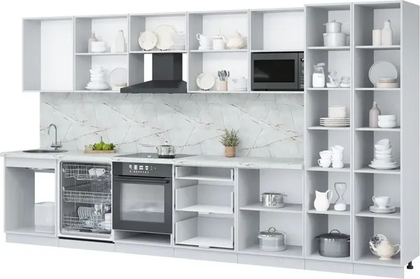 Изображение товара Кухонный гарнитур Interline Пластик 3.8-ПМ2  (арктический/белый глянец/травертин серый)