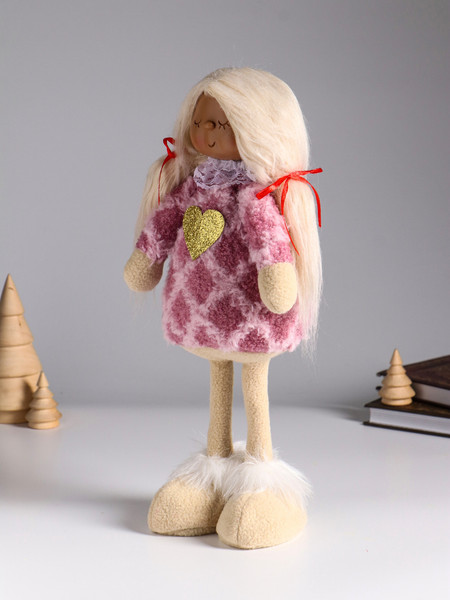 Изображение товара Кукла сувенирная Sima-Land Малышка с хвостиками в розовом платье с сердцем 10870219