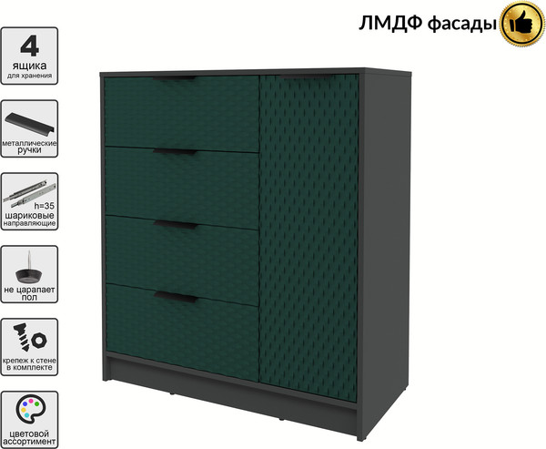 Изображение товара Тумба Interline Концепт КТ-Т90 Техно (антрацит/изумруд)