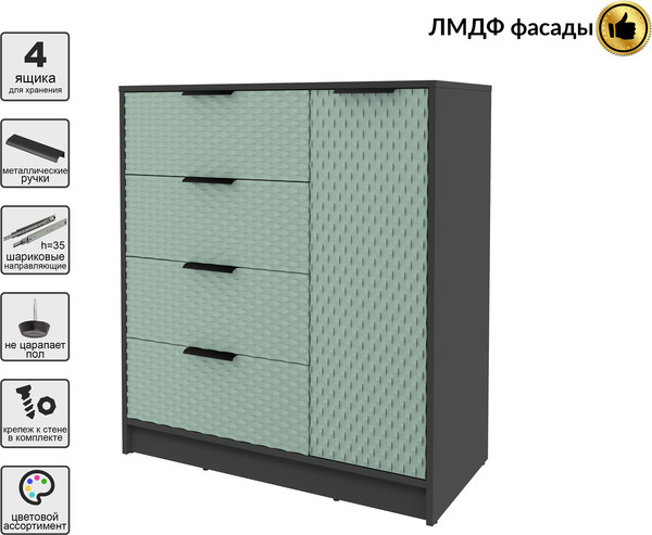 Изображение товара Тумба Interline Концепт КТ-Т90 Техно (антрацит/мята)