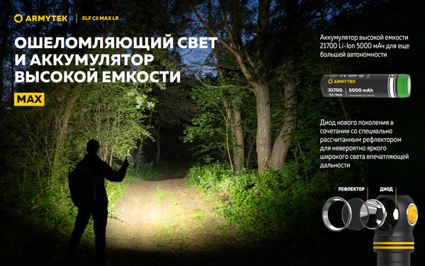 Изображение товара Фонарь Armytek Elf C2 Max LR USB-C Warm F10702W