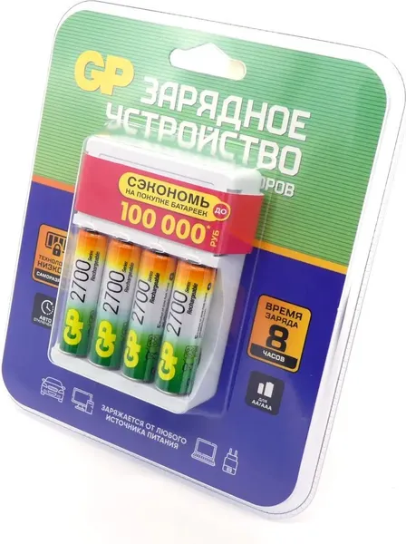 Изображение товара Зарядное устройство для аккумуляторов GP Batteries 270AAHC CPB-2CR4 + 4 аккумулятора АА 2700mAh
