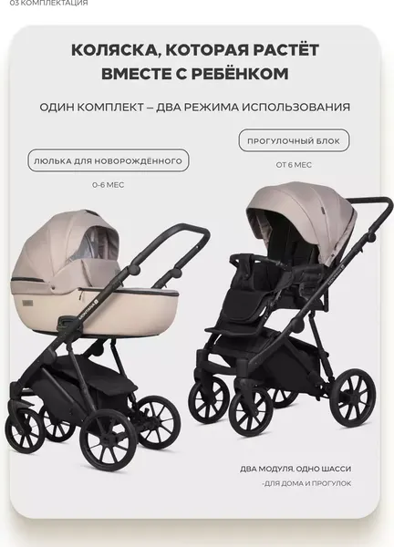Изображение товара Детская универсальная коляска Riko X Plus 2 в 1 Basic (42, бежевый)
