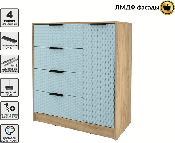 Изображение товара Тумба Interline Концепт КТ-Т90 Техно (дуб золотой/океан)