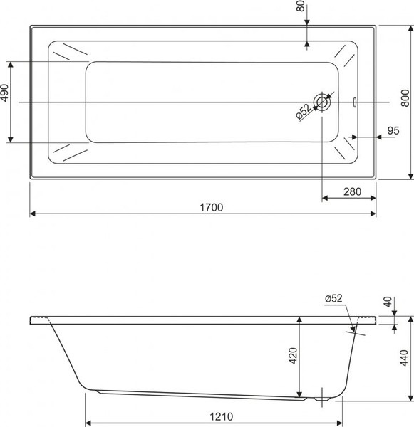 Изображение товара Ванна акриловая Cezares PLANE-SOLO-MINI-170-80-SET-1 (с ножками)