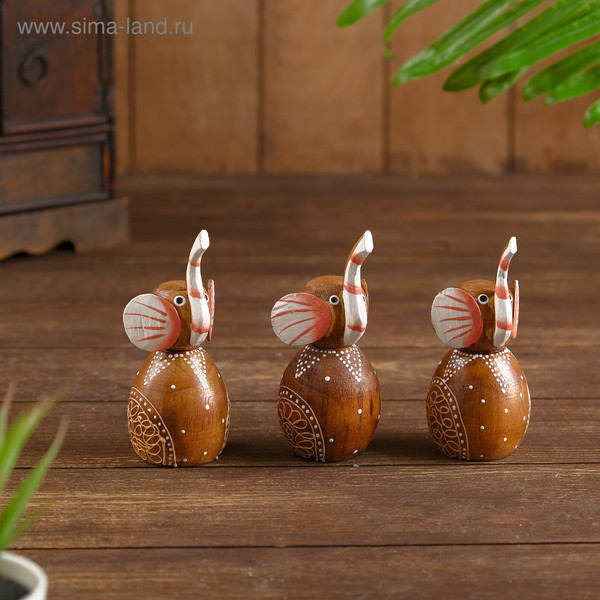 Изображение товара Набор статуэток Sima-Land Слоники / 3370395 (3шт)