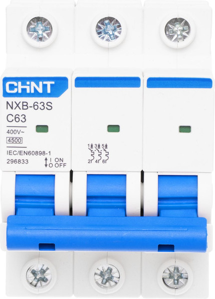 Изображение товара Выключатель автоматический Chint NXB-63S 3P 63A 4.5кА C / 296833