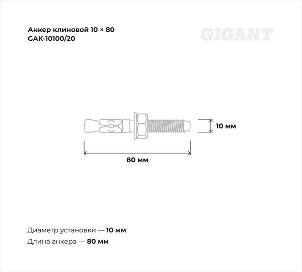 Изображение товара Анкер клиновой Gigant GAK-10100/20 (20шт)