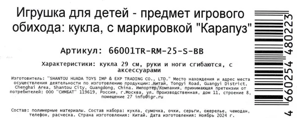Изображение товара Кукла с аксессуарами Карапуз София 66001TR-RM-25-S-BB
