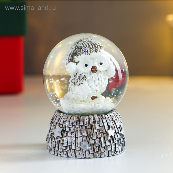 Изображение товара Снежный шар Sima-Land Совенок в бежевом колпаке 4838655