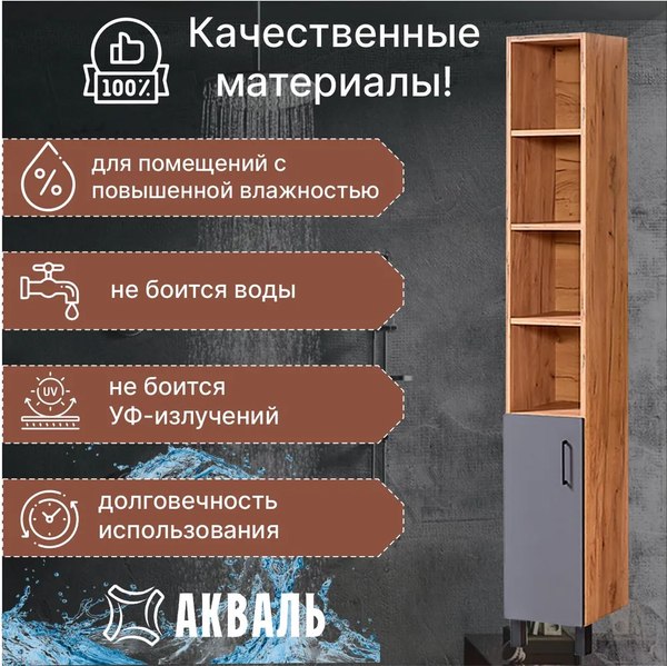 Изображение товара Шкаф-пенал для ванной Акваль Лофт 30 / В2.4.03.3.0.1