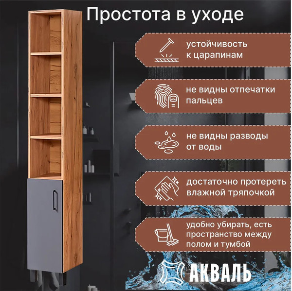 Изображение товара Шкаф-пенал для ванной Акваль Лофт 30 / В2.4.03.3.0.1